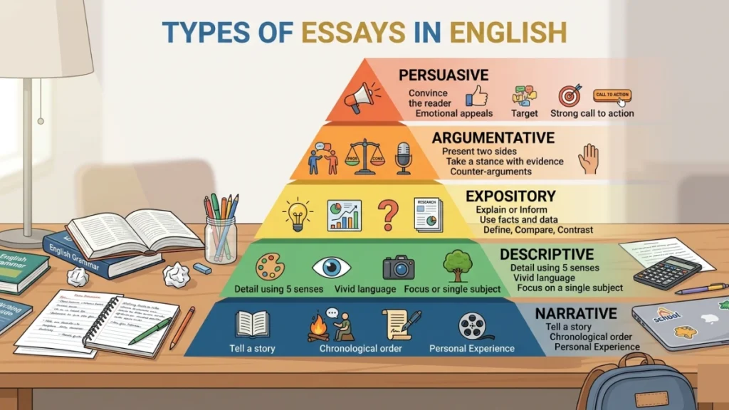 Types of Essays in English Complete Guide with Helpful Examples for Students